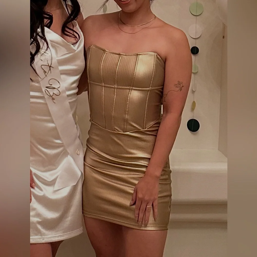 Strapless Gold Bodycon Dress - Picture 2 of 4
